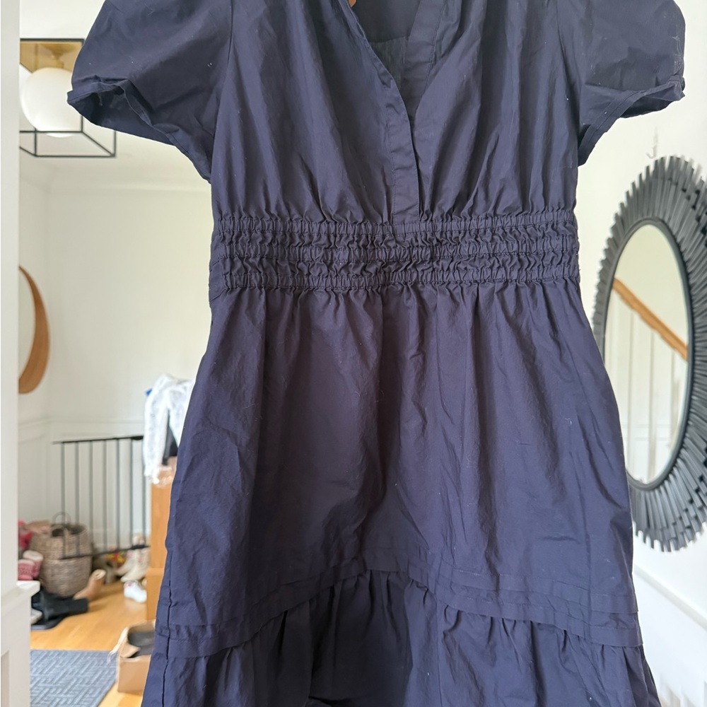 Women's Quince Navy Short Sleeve Smocked Waist Dress